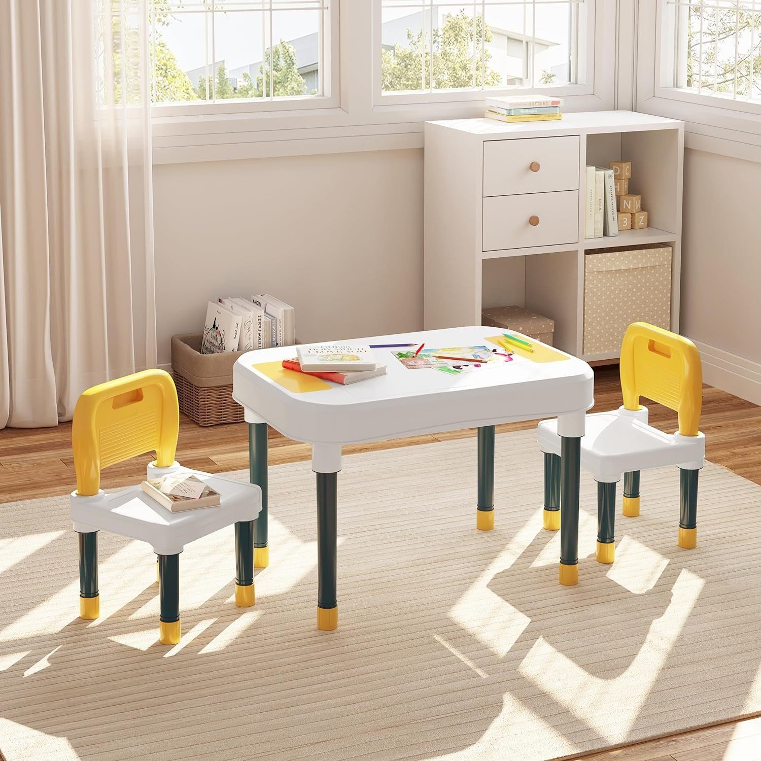 EUGAD Kindertisch (1-St., mit 2 Stühlen), Spieltisch Maltisch mit Stauraum