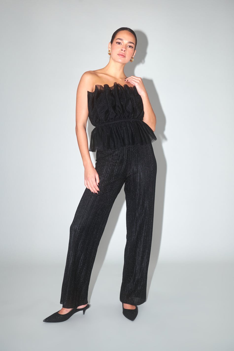 Wideleg glitter trousers