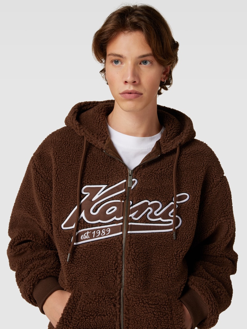 Fleecejacke mit Label Modell 'Varsity' in dunkelbraun