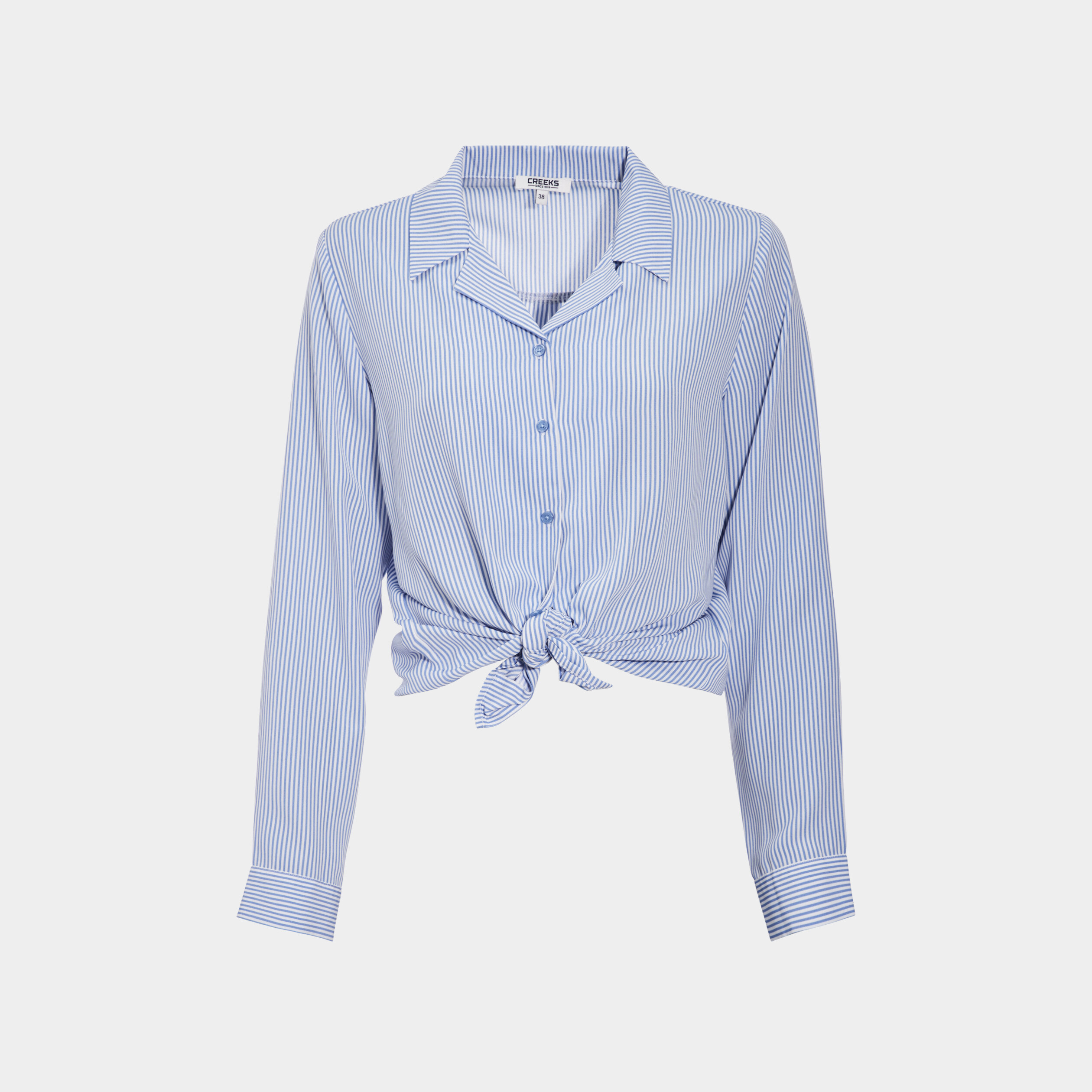 Chemise cropped manches longues nouée bleu ciel femme | La Halle