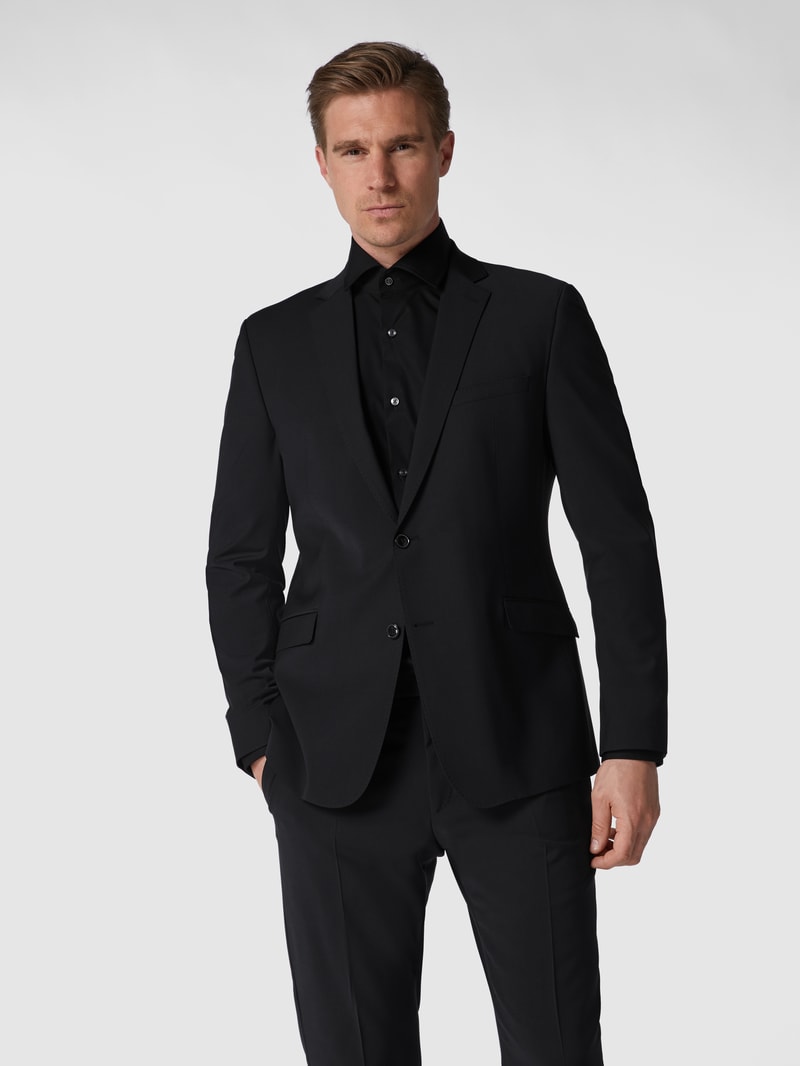 Slim Fit 2-Knopf-Sakko mit fallendem Revers 'Flex Cross' in schwarz