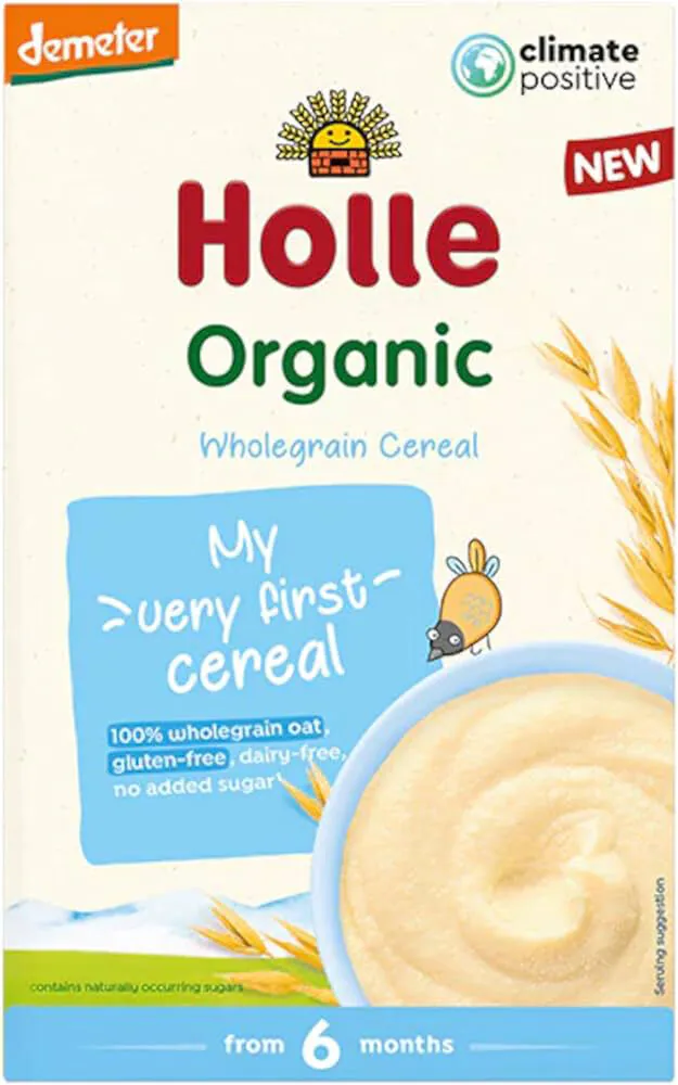 „Holle Bio“ viso grūdo avižų košė be glitimo ir pieno produktų nuo 6 mėnesių amžiaus.