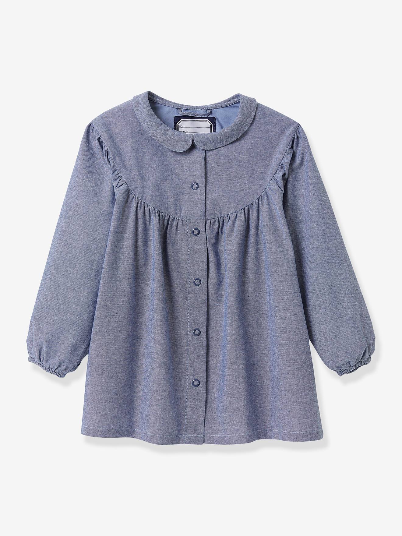 Tablier fille CYRILLUS col Claudine bleu chambray