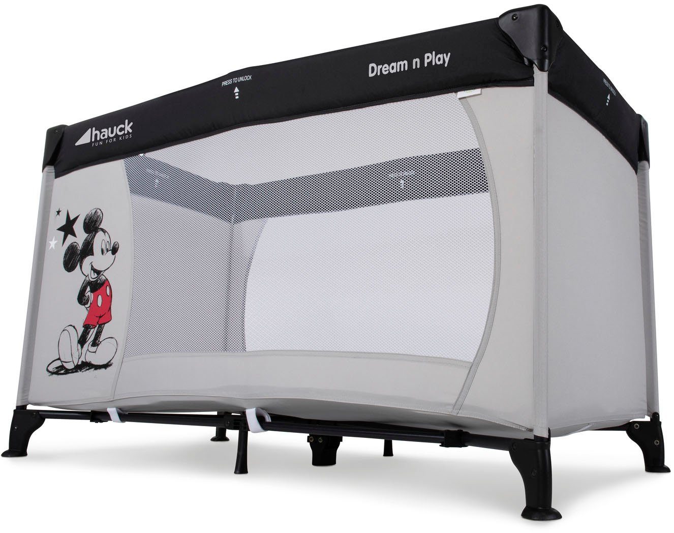Hauck Baby-Reisebett Dream N Play - Mickey Stars, inkl. Transporttasche