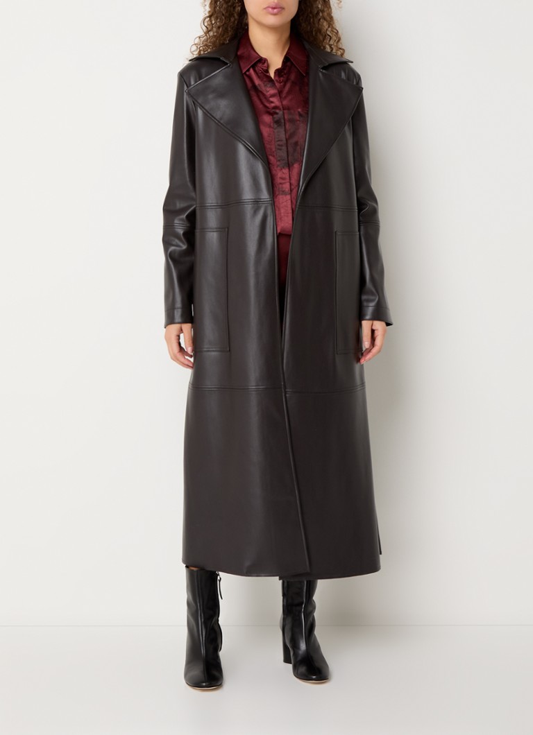 Max & Co Cognac faux leather coat with tie belt and side pockets