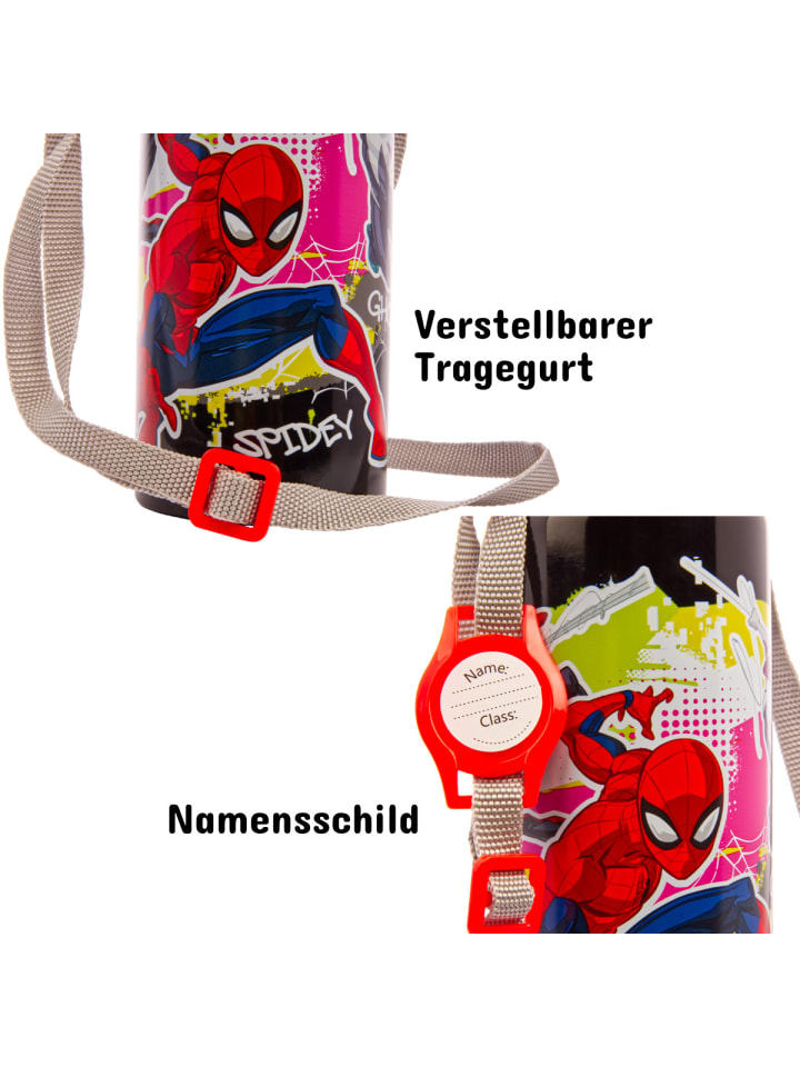 miniHeld Kinder Trinkflasche Spiderman 600ml Schwarz Tragegurt Alu Marvel Held 3 Jahre günstig kaufen onesize