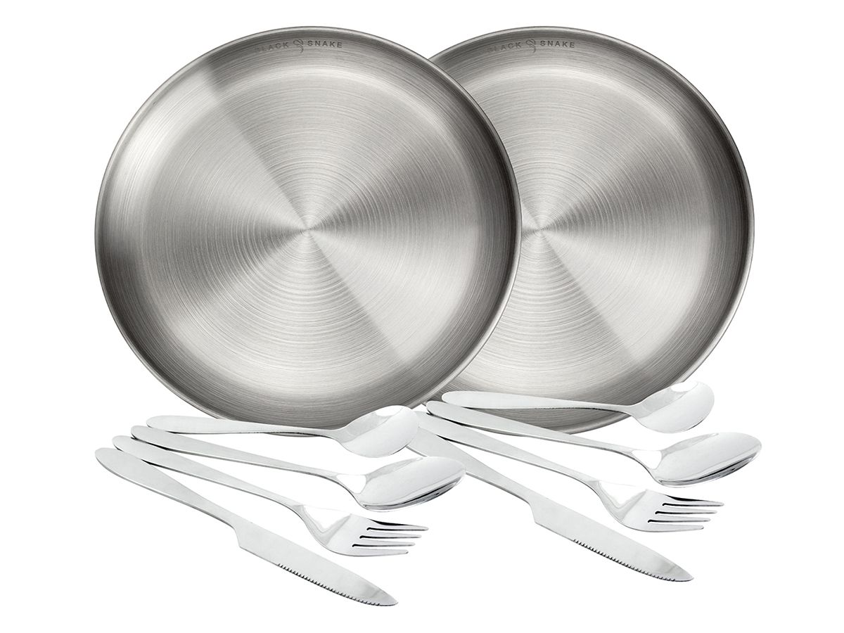 Black Snake 2-Personen Set flacher Teller und Essbesteck