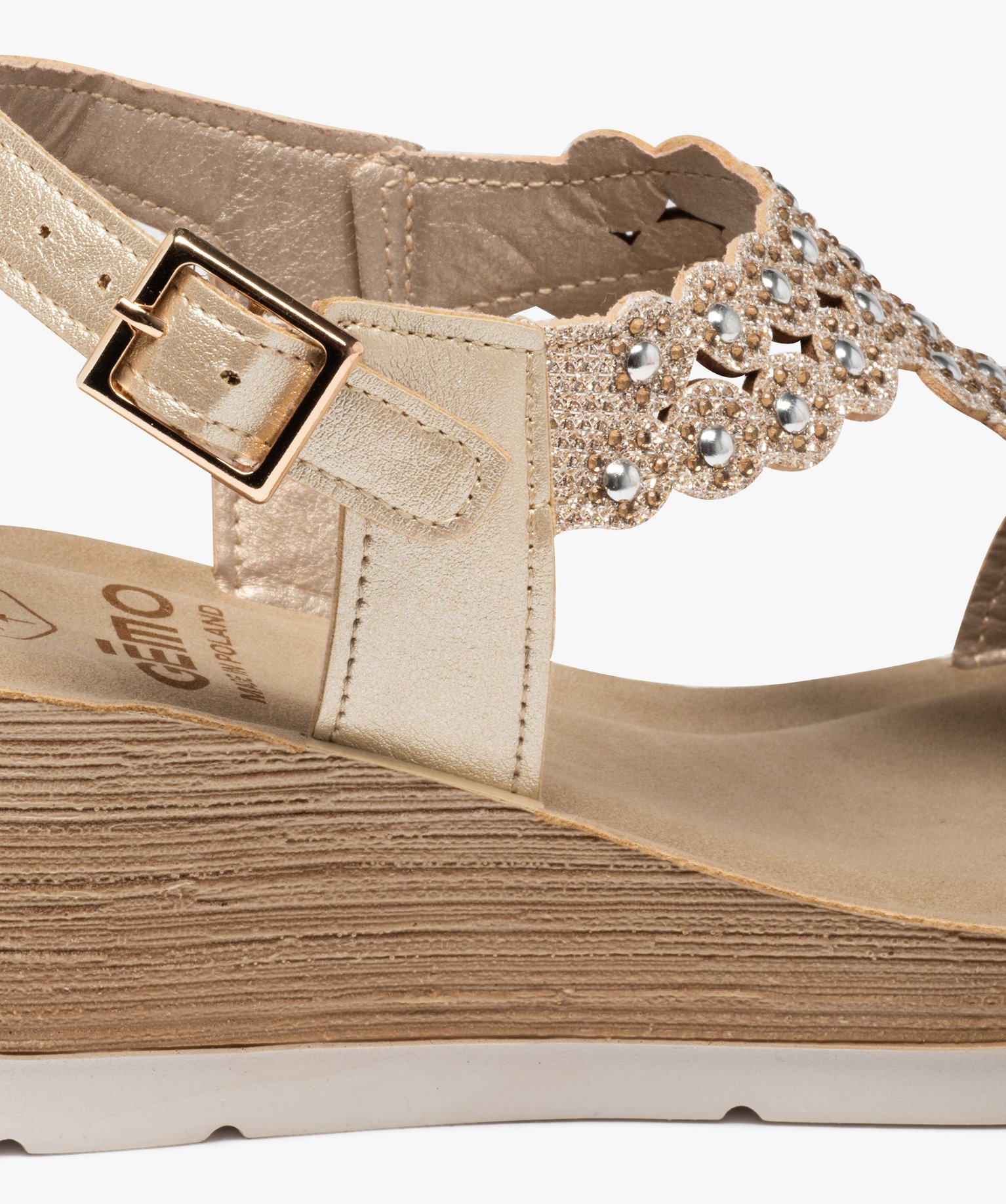 Sandales femme compensées ornées de strass et de perles or | GEMO