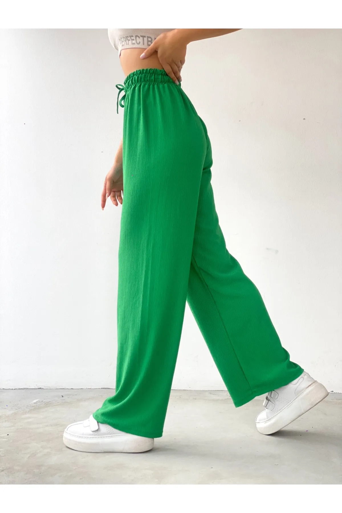BEJNA  Grüne Palazzo-Hose mit elastischem Bund für Damen