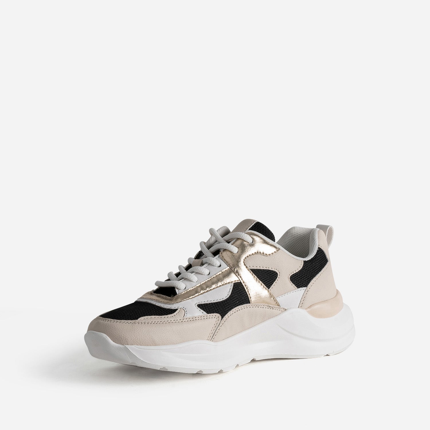 Tennis TEXTO noire, beige, blanche et dorée
