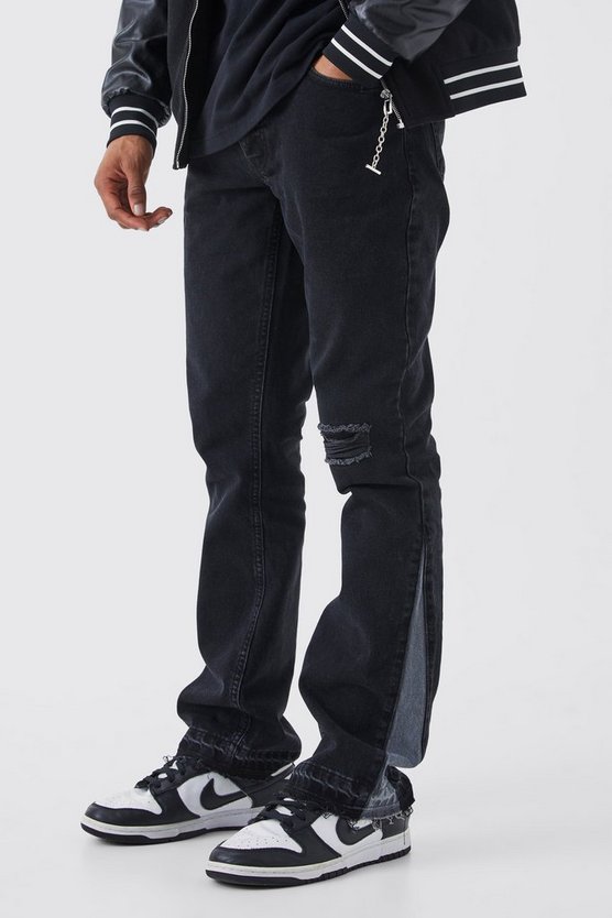 Slim-Fit Schlagjeans mit Kontrast-Detail und Riss