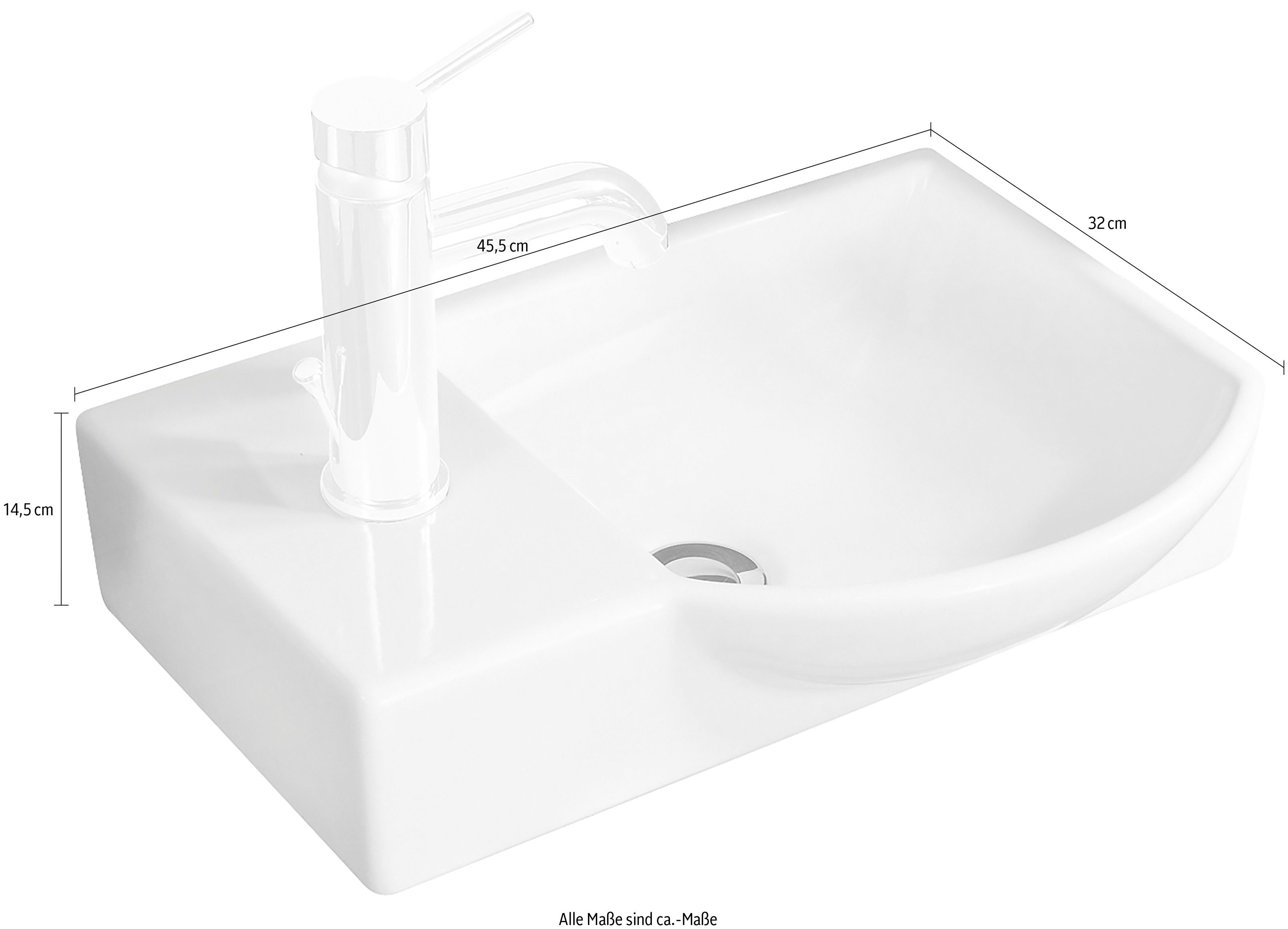 FACKELMANN Waschbecken SBC, Badmöbel Waschbecken aus Keramik, Becken rechts, Breite 45cm, für WC