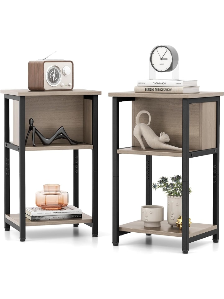 COSTWAY 2er Set Nachttisch mit Ablage in Grau günstig kaufen onesize