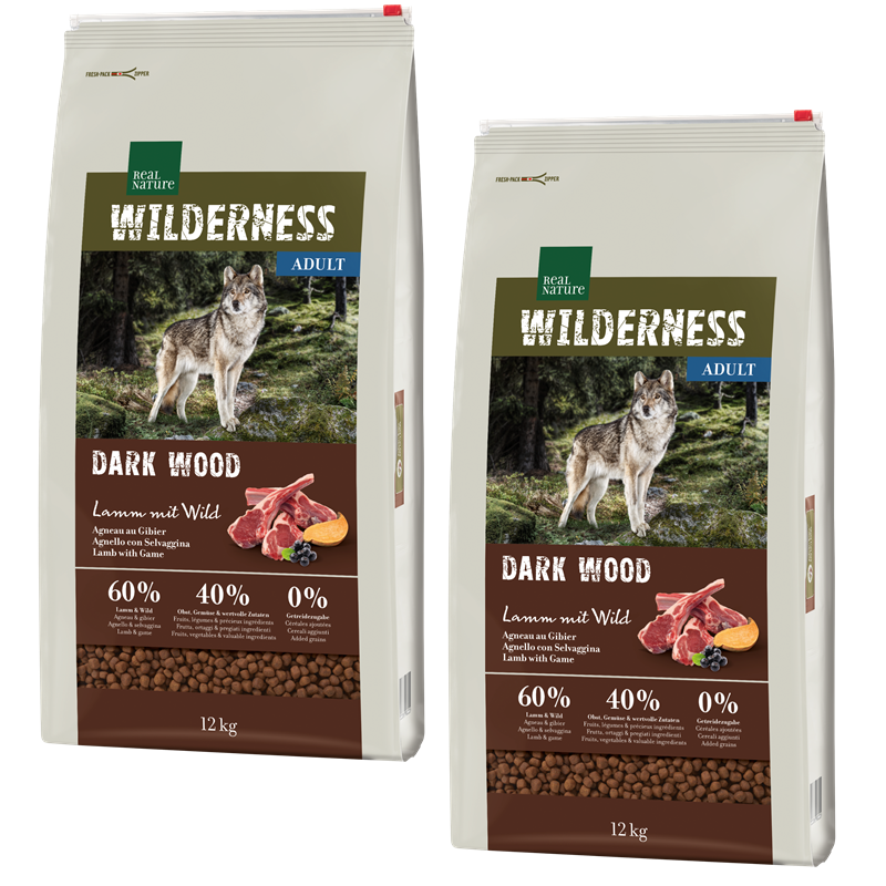 REAL NATURE Hundetrockenfutter REAL NATURE WILDERNESS Dark Wood Lamm mit Wild 2x12 kg
