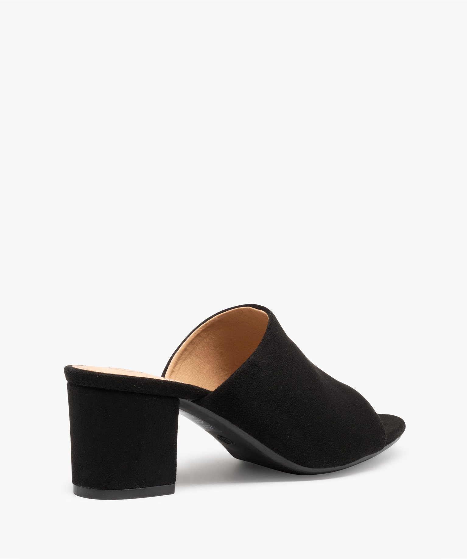 Mules femme à talon carré dessus en suédine unie noir | GEMO