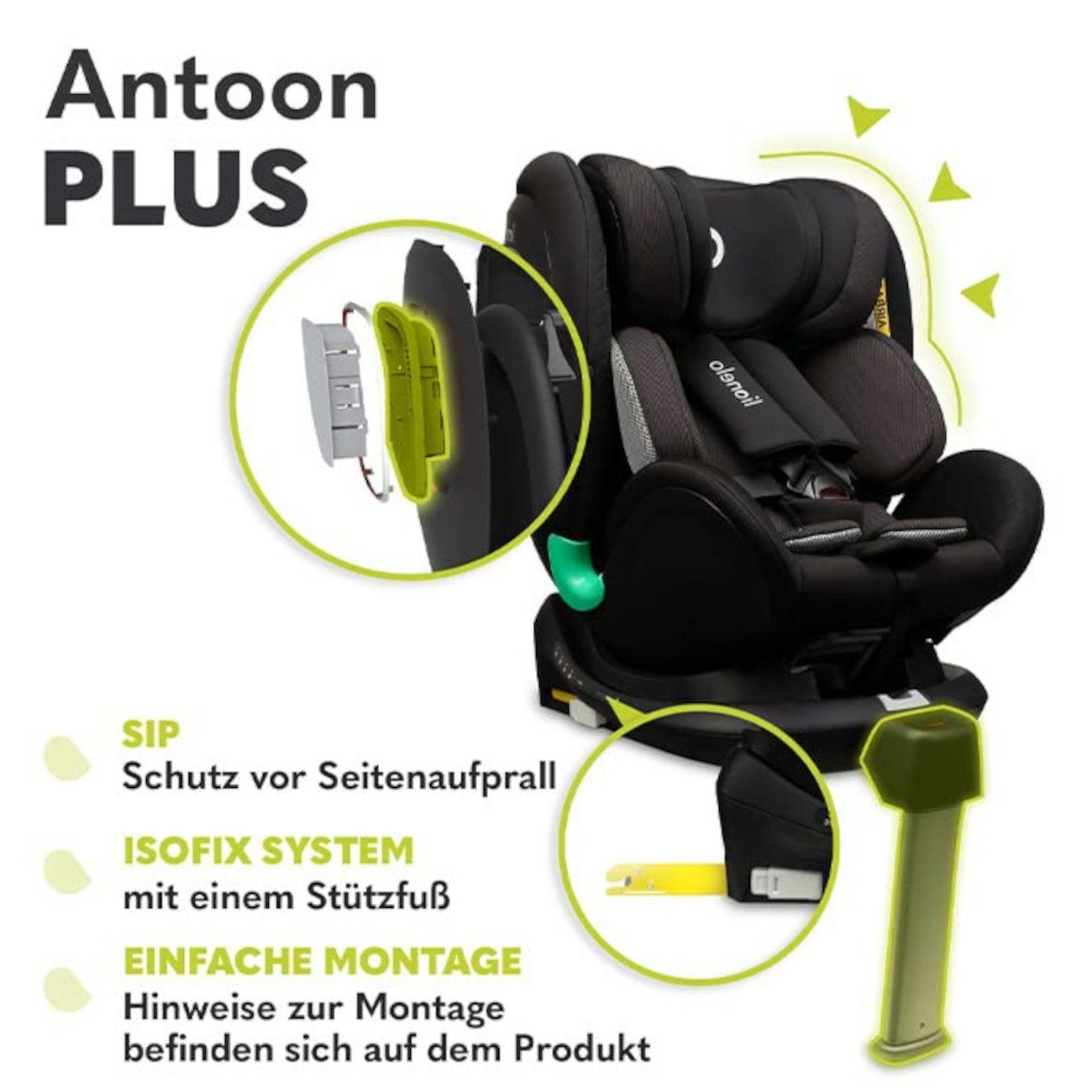 lionelo Autokindersitz ANTOON PLUS, ab: ab Geburt, bis: bis 3 Jahre, ab: 0,00 kg, bis: 18,00 kg, (einstellen), I-Size ISOFIX 360° Liegeposition 0 bis 18kg