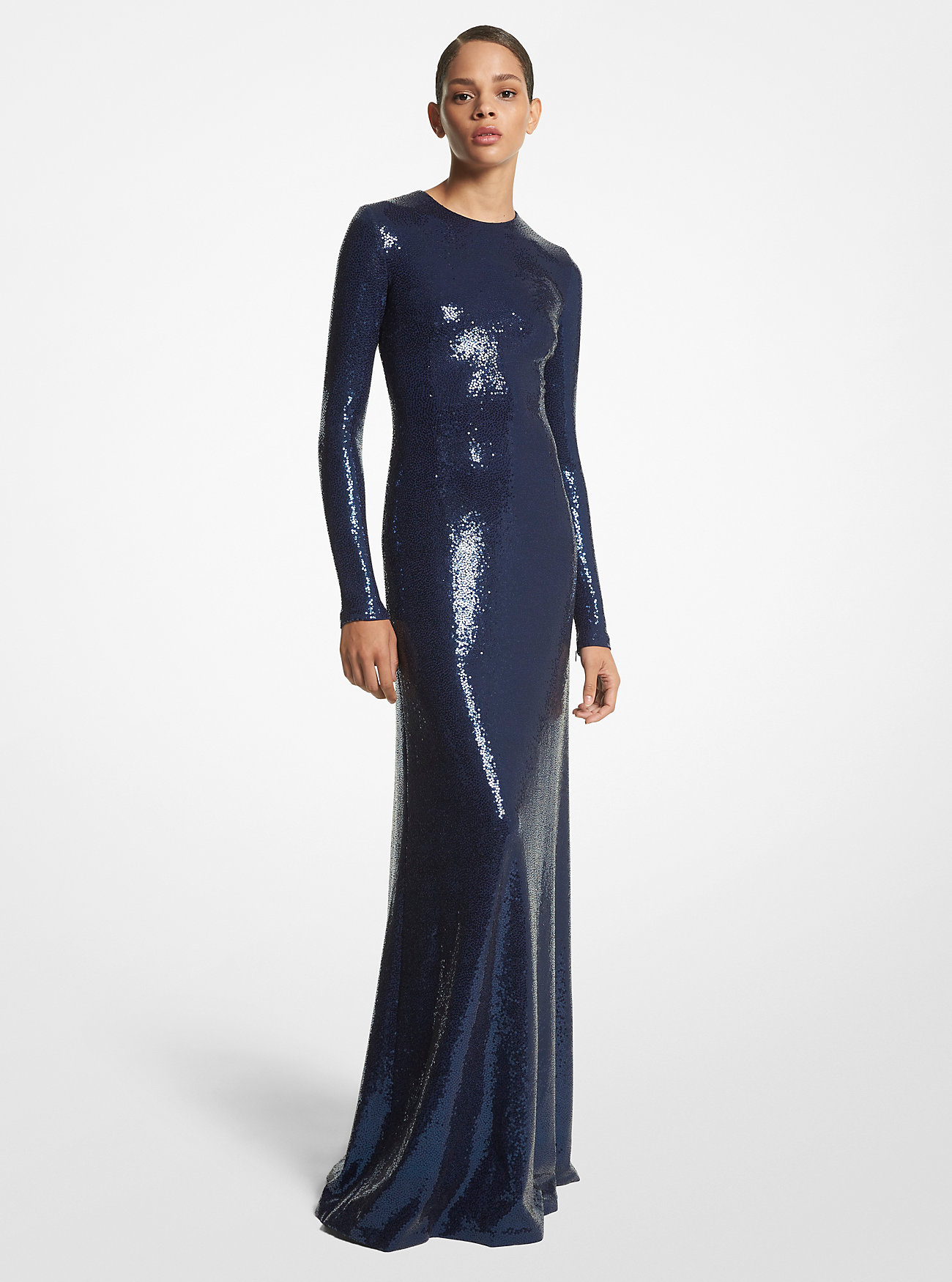 Paillette Matte Jersey Gown - NAVY