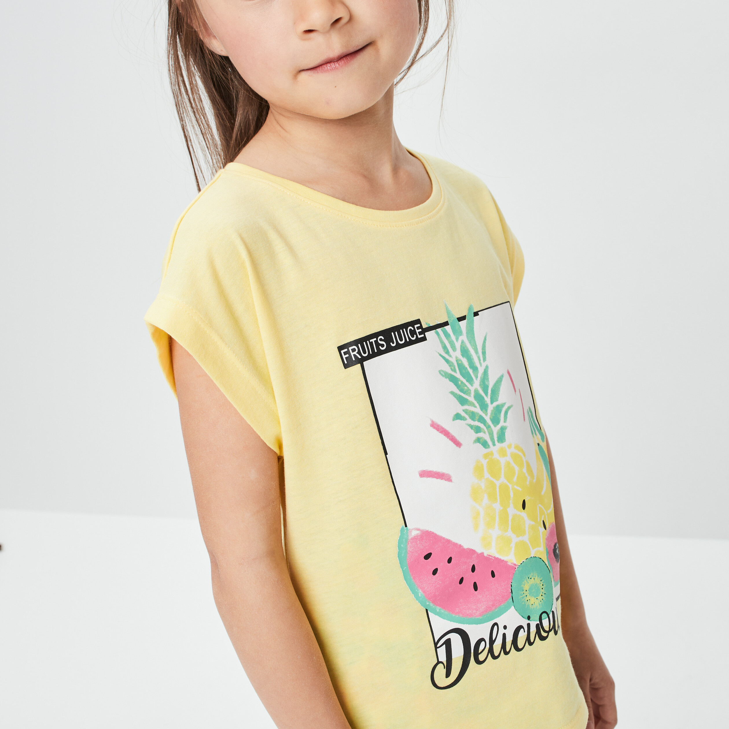 T-shirt manches courtes jaune pastel fille | La Halle