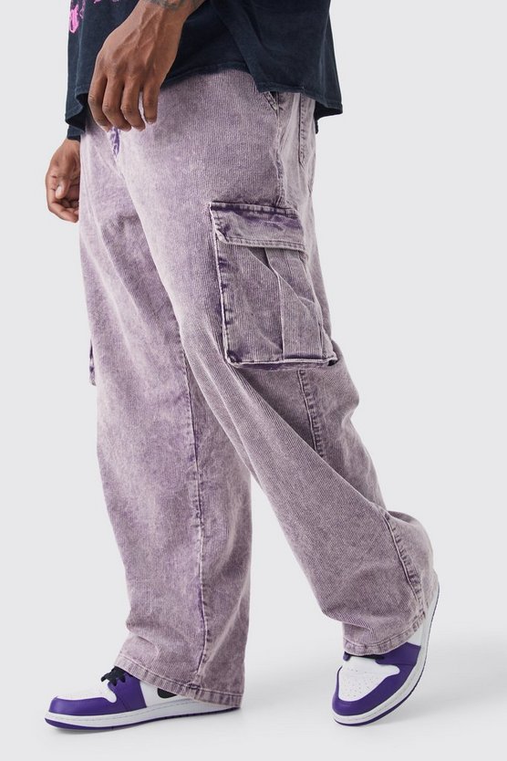 Plus lockere Cord-Cargohose mit Acid-Waschung