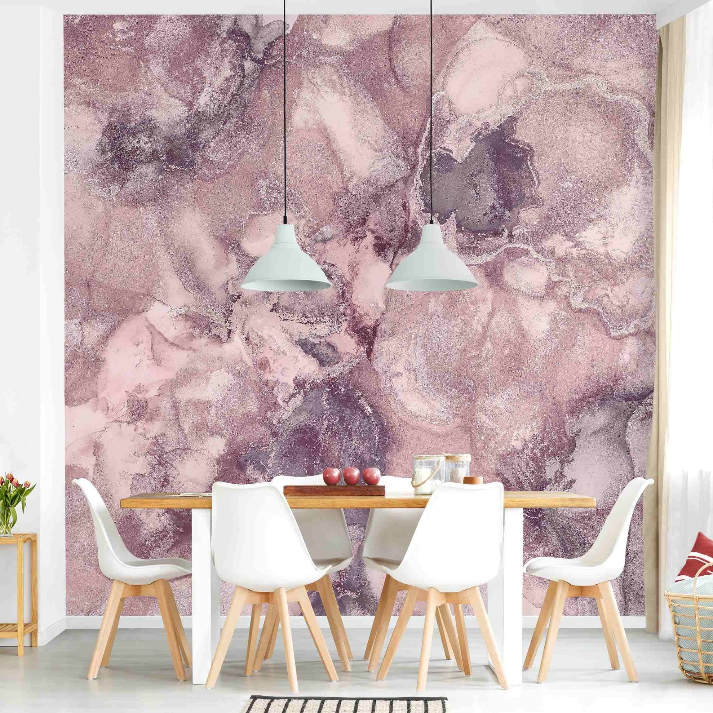 Bilderdepot24 Vliestapete Abstrakt Marmor Violett Tapete Wanddeko Modern Kunst, Glatt, Matt, (Inklusive Gratis-Kleister oder selbstklebend), Wohnzimmer Schlafzimmer Küche Flur Fototapete Motivtapete Wandtapete