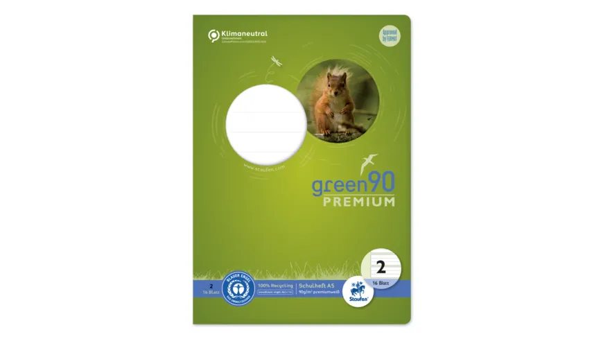 Ursus Green Premium Heft A5 16 Blatt Lineatur 2 farbig