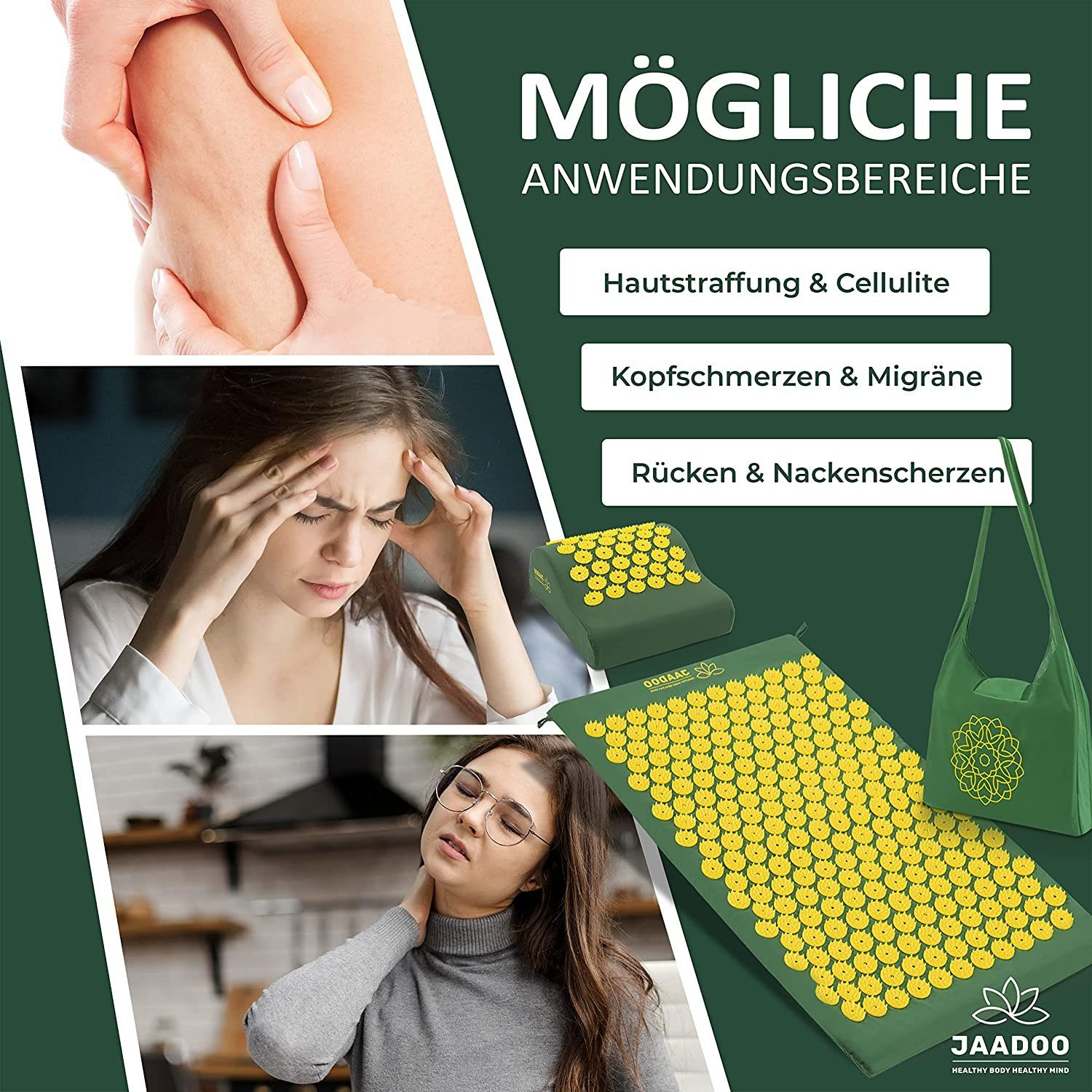 riijk Akupressurmatte Akkupressurmatte (Akupressurmatte mit Kissen und Tasche, Akupressurmatte, Kissen & Tasche), Akupressurmatte mit Kissen & Tasche