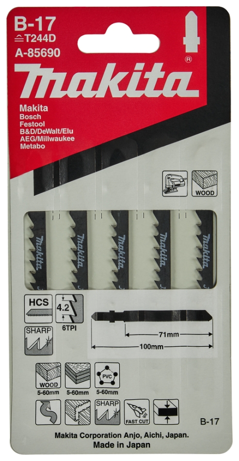 Makita Tilbehør A-85690 Stiksavklinge B17 5 dele