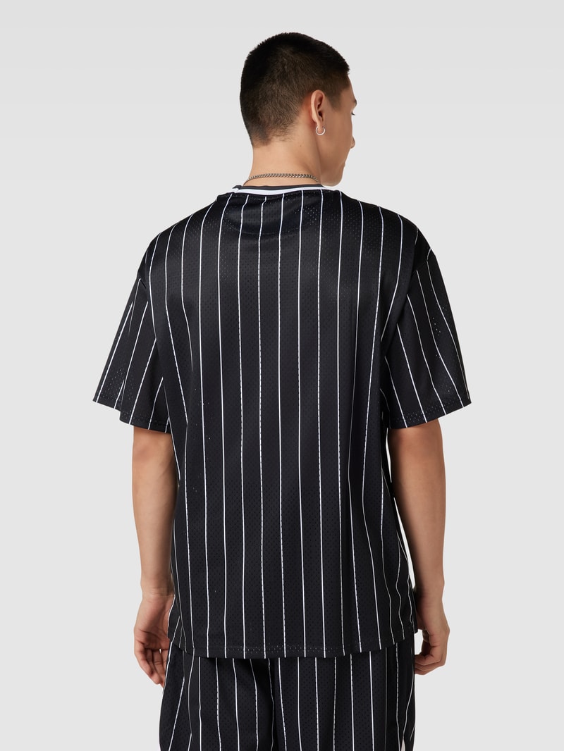 T-Shirt mit Streifenmuster Modell 'Varsity' in schwarz