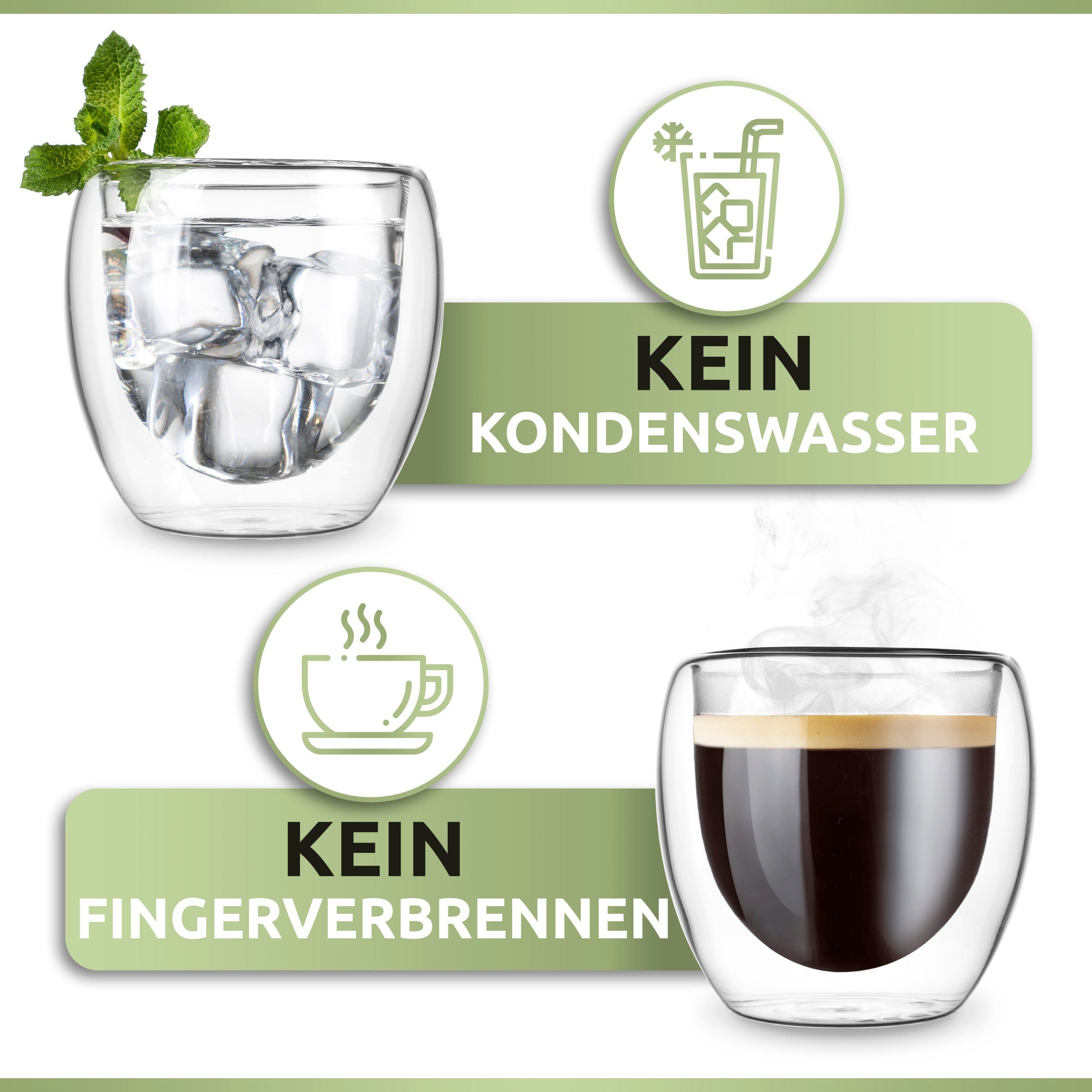 PORADA Espressoglas 4er Set doppelwandige Espresso Gläser 80ml, 4-teilig, Espresso Gläser-Set 80ml, doppelwandig, isolierend