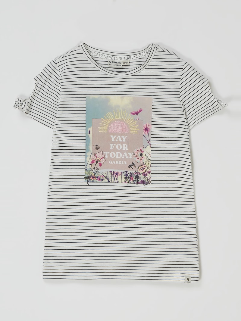 T-Shirt mit Streifenmuster in offwhite meliert
