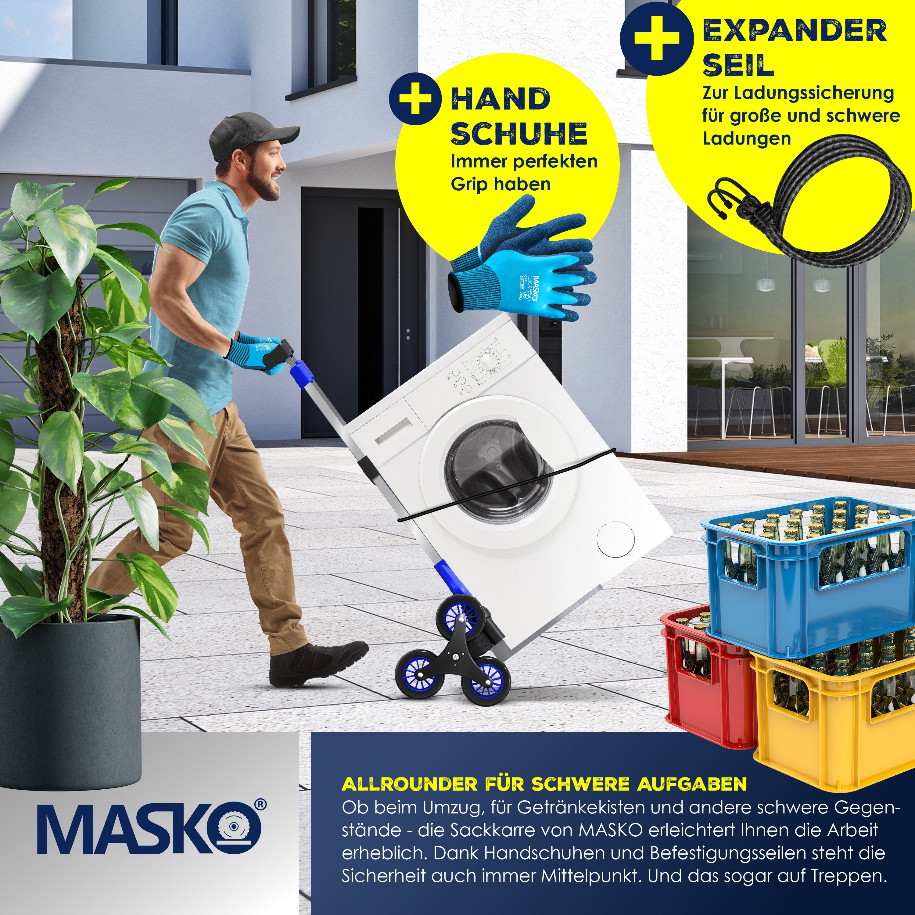 MASKO Sackkarre, Stufen-Sackkarre Treppenkarre Klappbar 80 kg Tragkraft 3x3