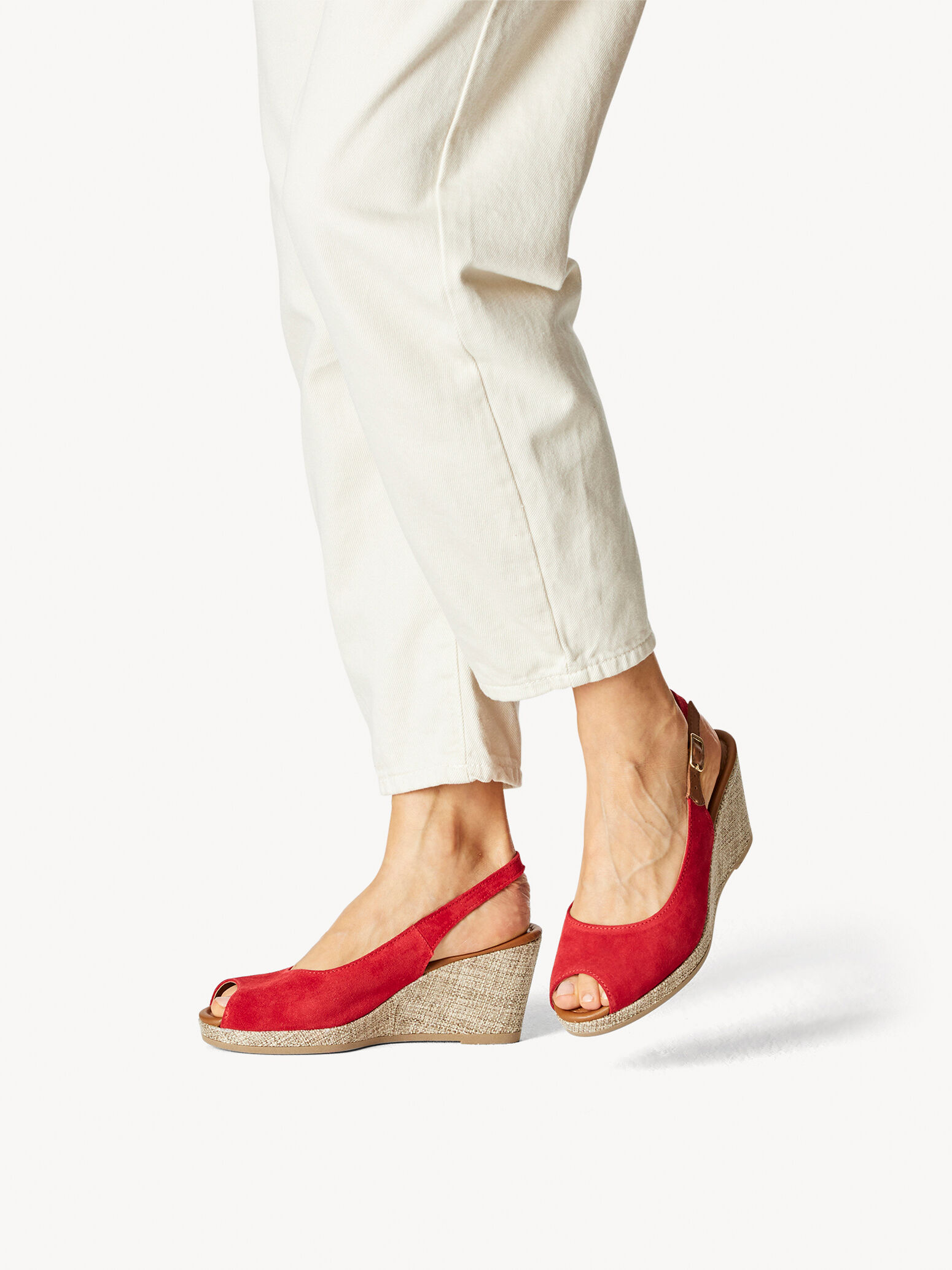 Sandale à talon en cuir - rouge