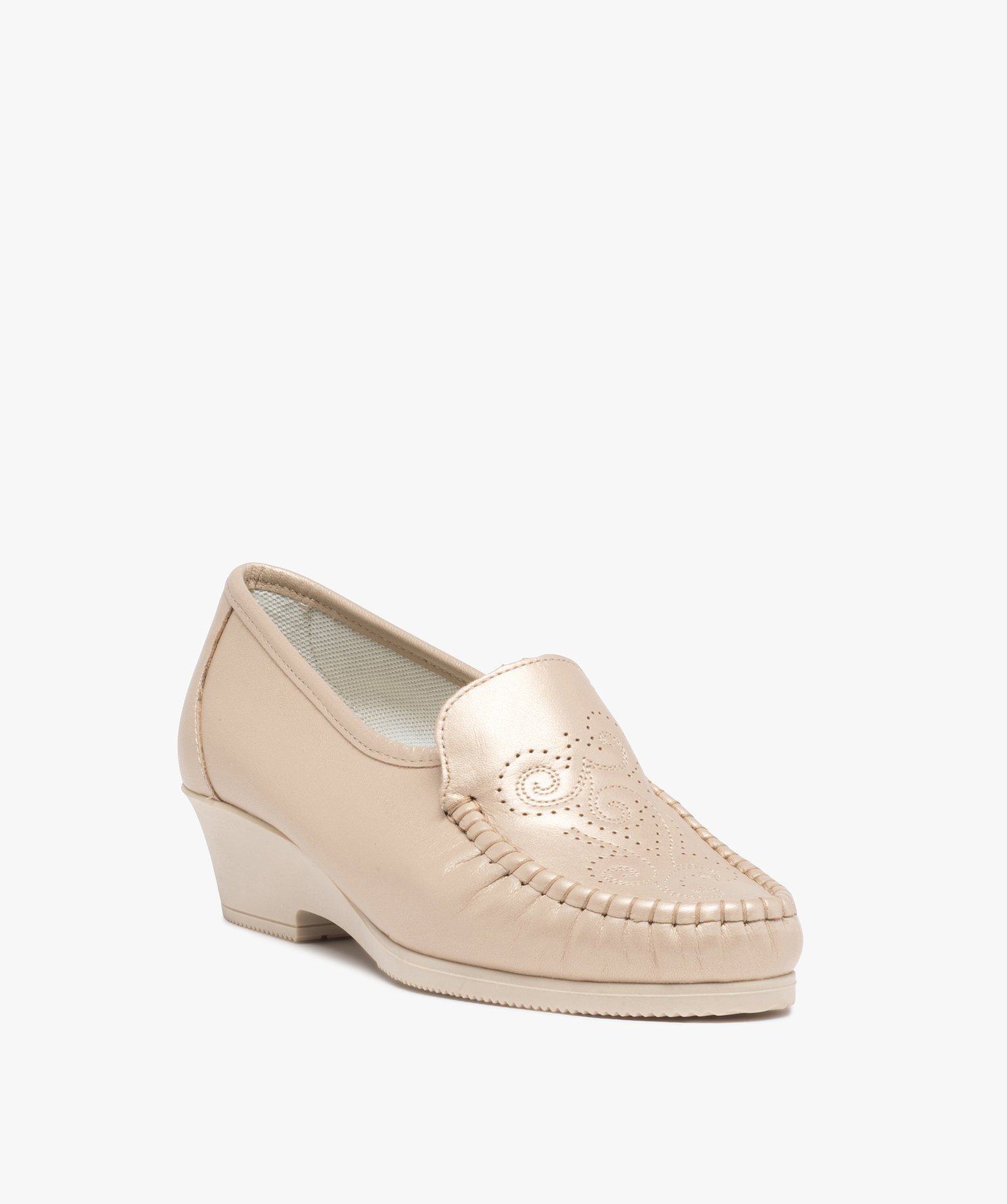 Mocassins femme confort unis dessus en cuir souple beige | GEMO
