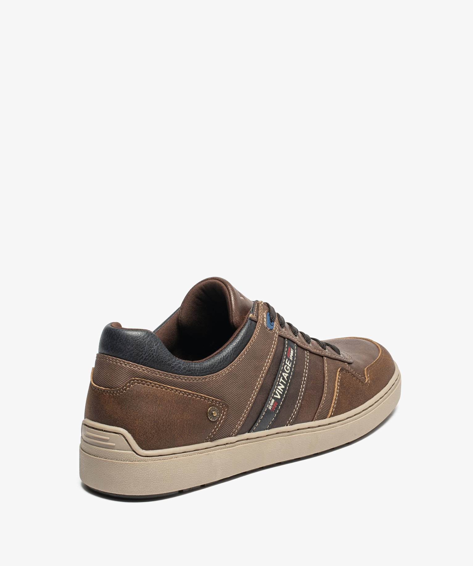 Baskets homme à lacets avec empiècements multimatières camel | GEMO
