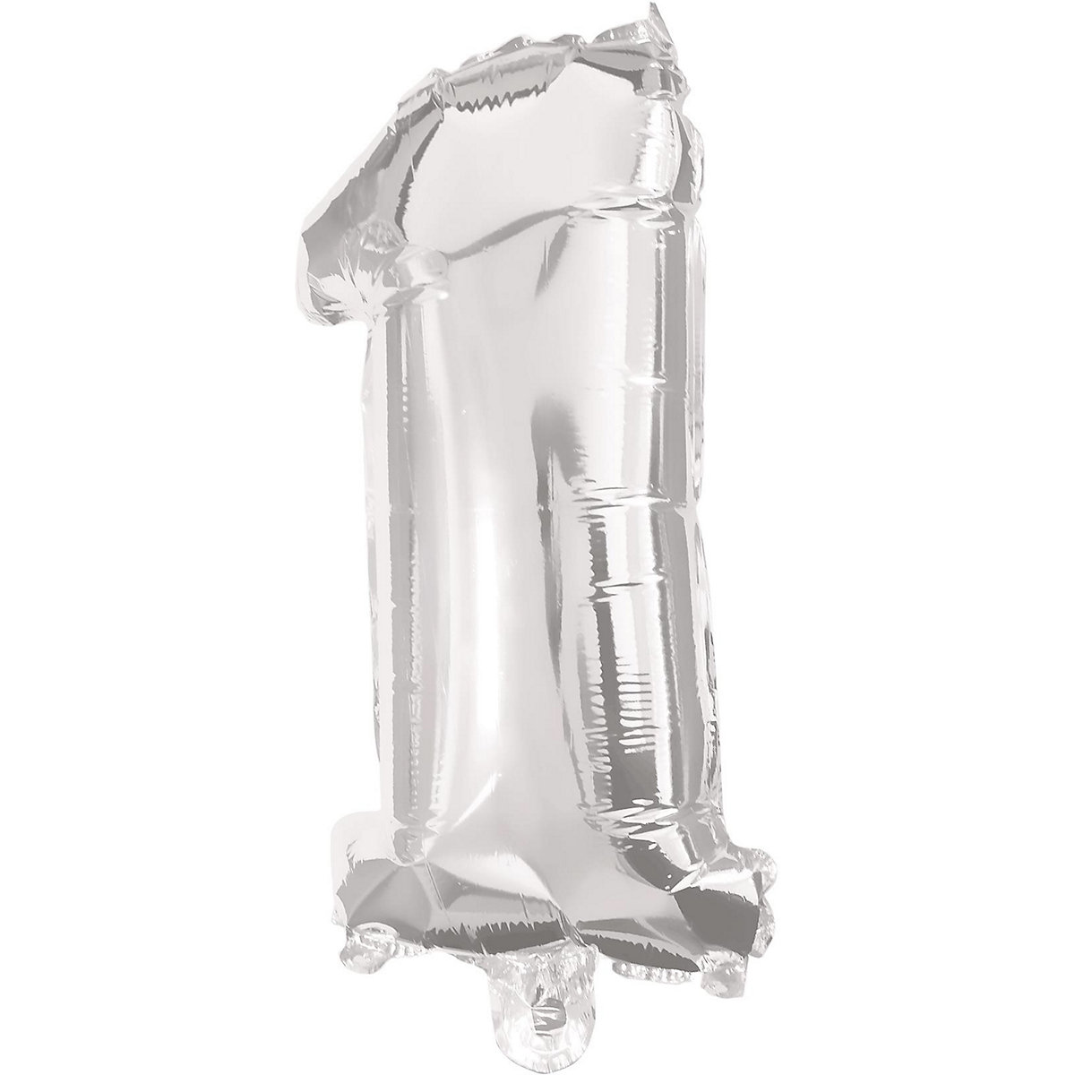 Folienballon Zahl 1 silber, 85 cm, inkl. Pustehalm
