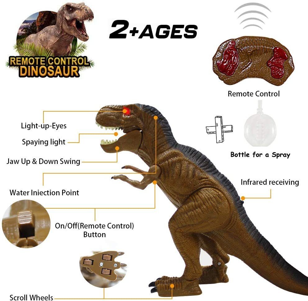 Esun Spielfigur Ferngesteuerter Dinosaurier Spielzeug ab 4 5 6 8 jahre jungen mit LED, (Packung, Komplettset), Dino Roboter Kinder Spielzeug mit Gehen und roar