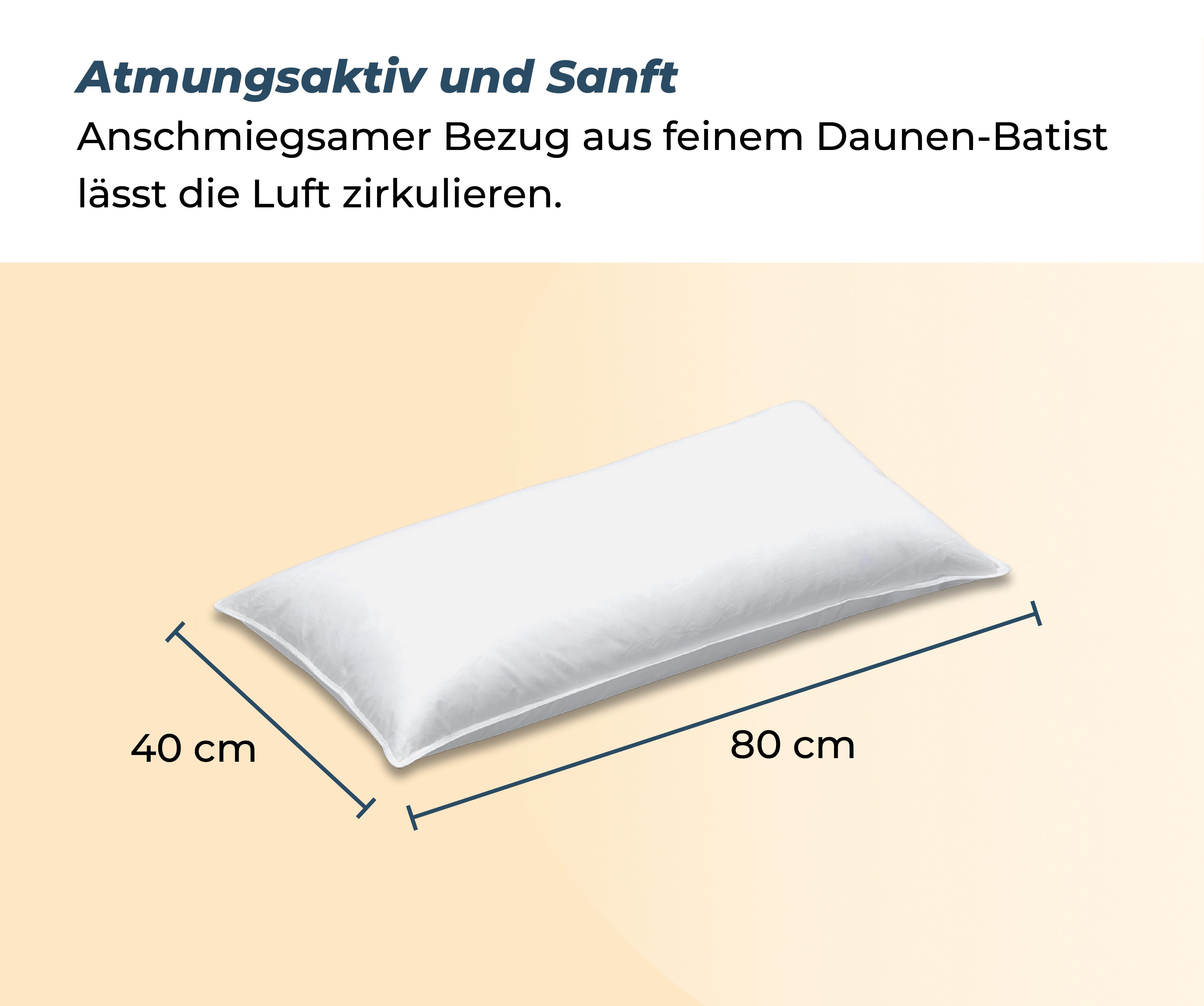 3-Kammer-Kopfkissen, liegegut, Füllung: 90% Daunen, 10% Federn, Bezug: Bezug: Daunen-Batist 100% Baumwolle, Seitenschläfer, Rückenschläfer, Bauchschläfer, DownPass zertifiziert
