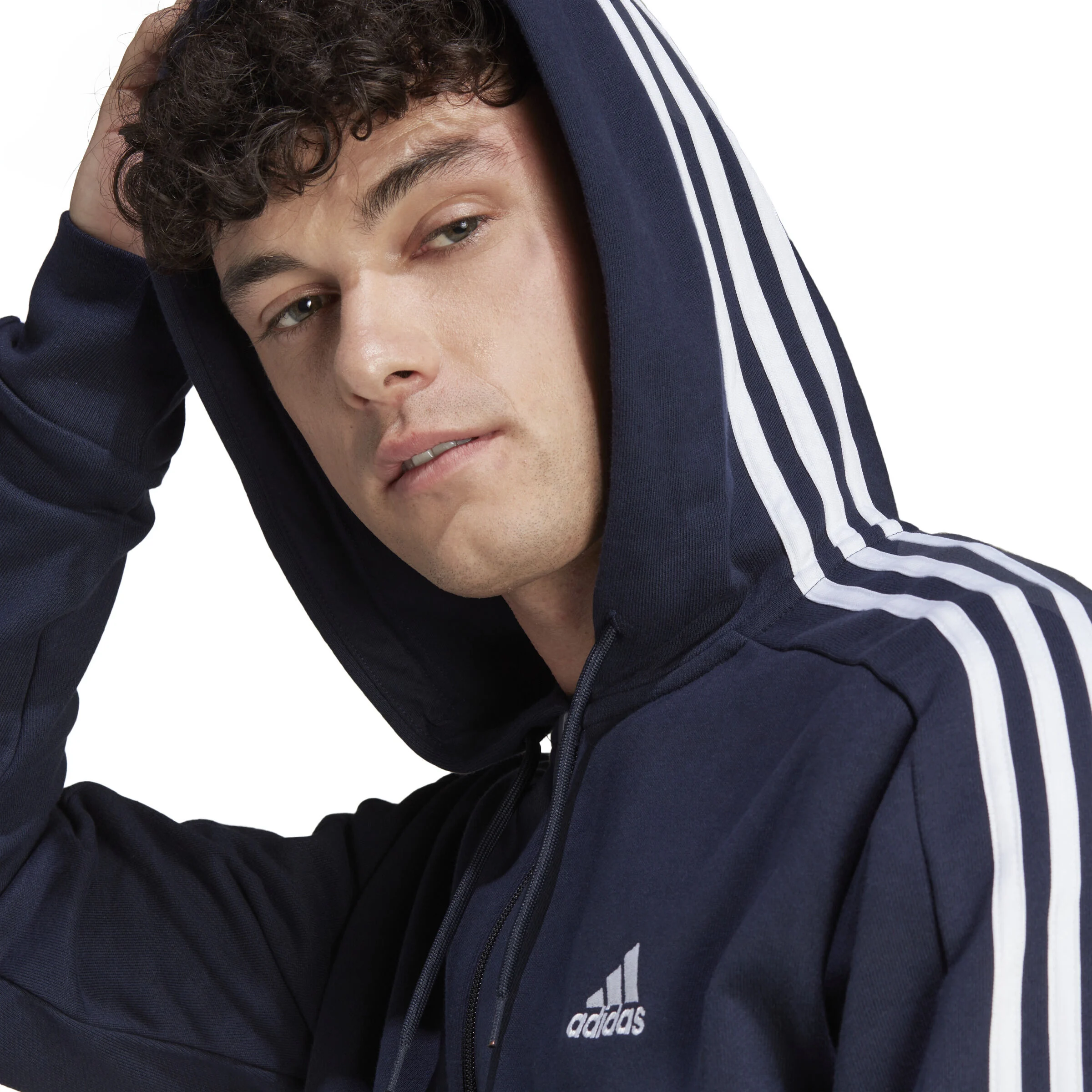 Essentials French Terry 3-Stripes Full-Zip Sweatjacke Herren - Dunkelblau, Weiß