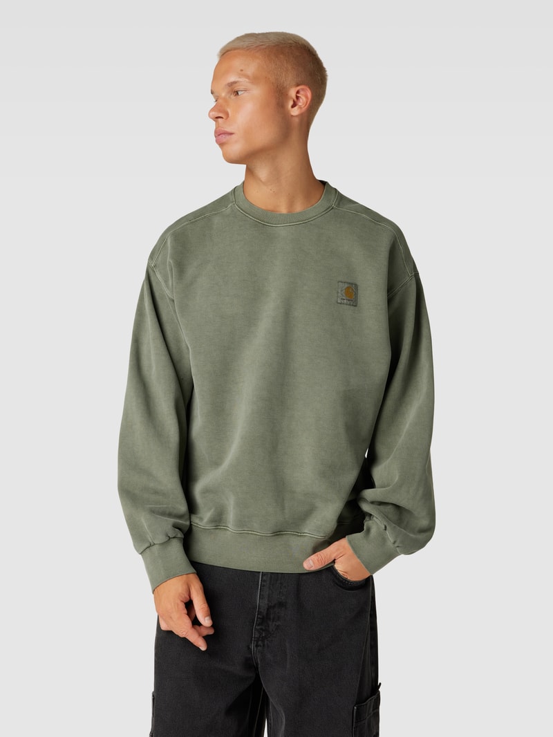 Sweatshirt mit Label-Patch Modell 'VISTA' in olivgrün meliert