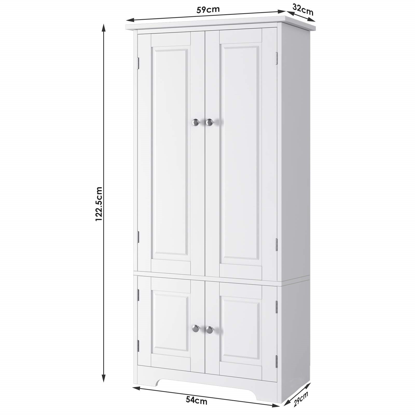 Homfa Mehrzweckschrank Küchenschrank, Bücherschrank, Wohnzimmerschrank, mit 4 Türen, 59x32x123cm