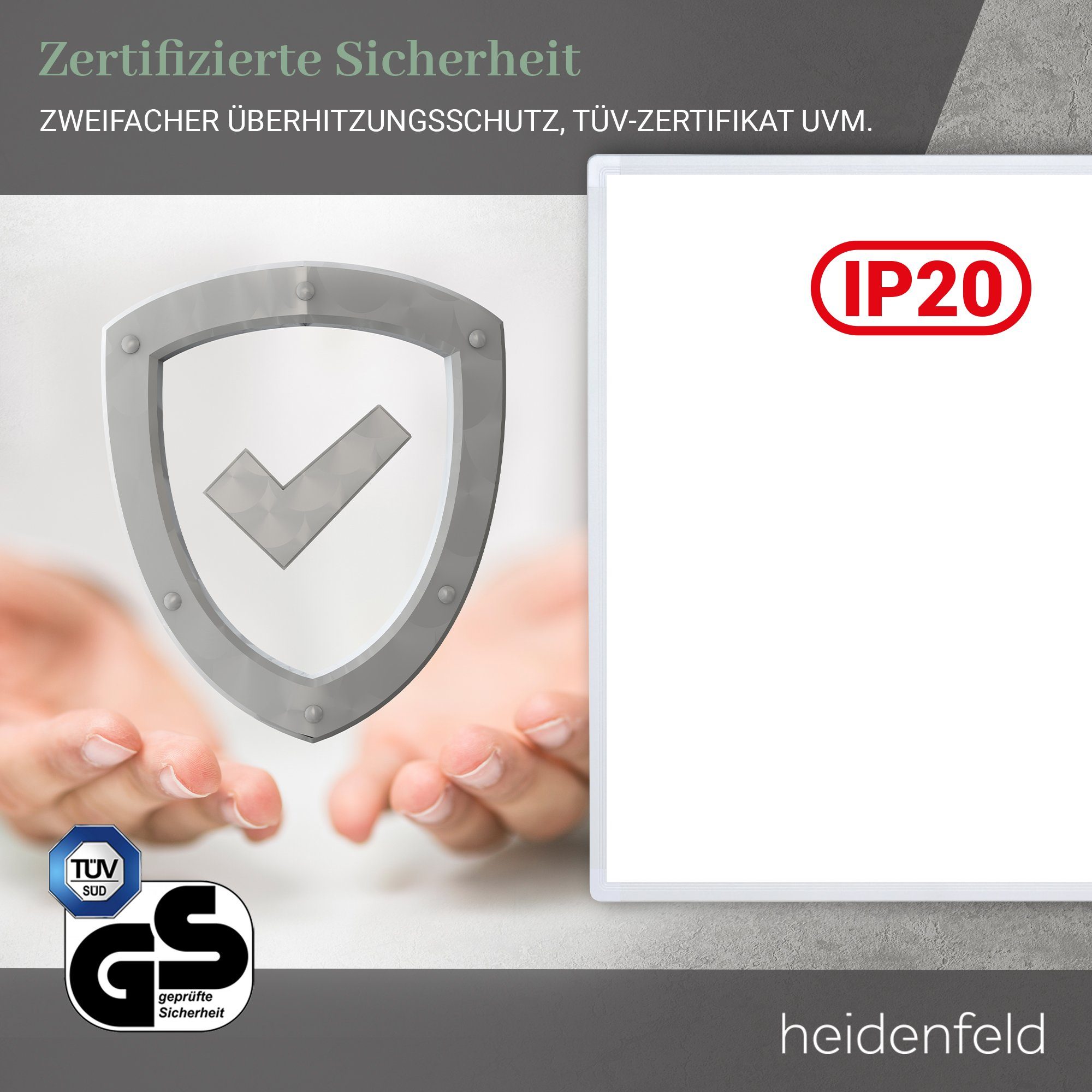 Heidenfeld Infrarotheizung 300 - 1200 Watt Infrarotheizung HF-HP100-1, 10 Jahre Garantie, Infrarot Wandheizung Elektroheizung Heizung Heizkörper mit Stecker