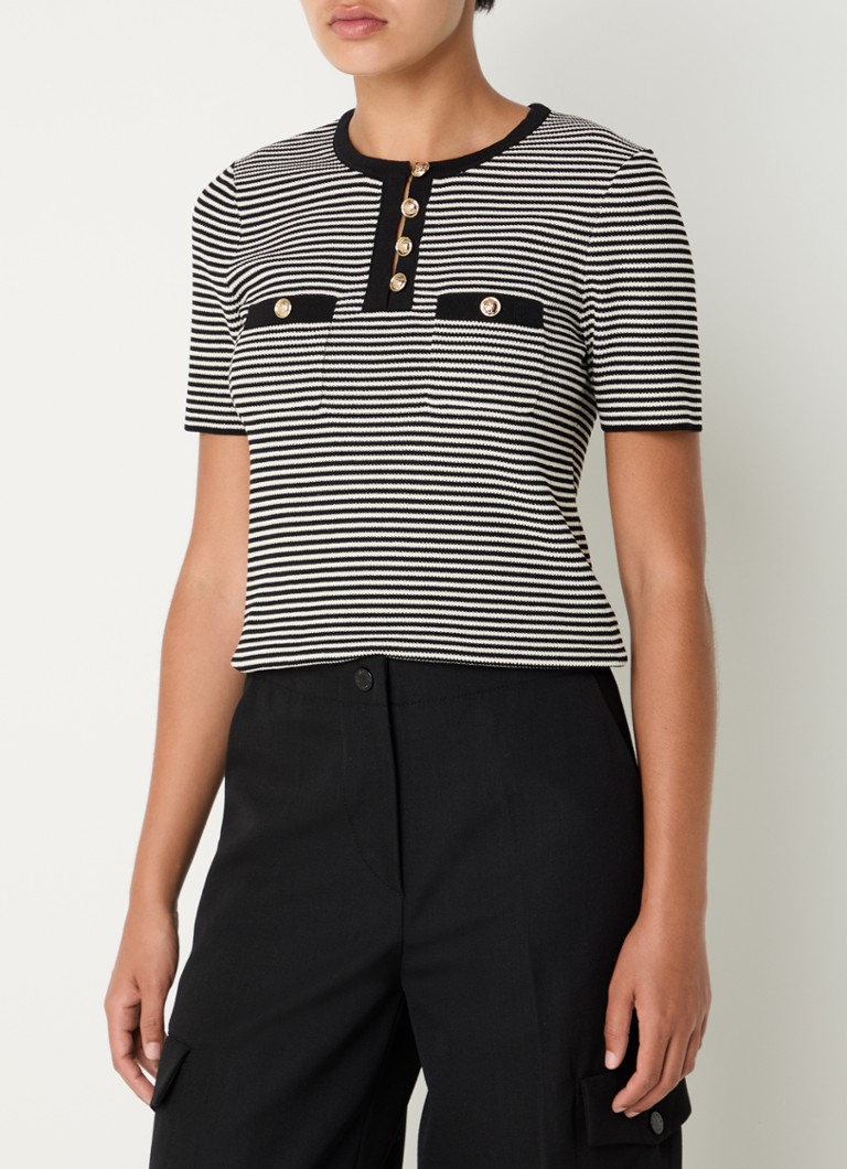 Sandro Fine-knit top with stripe print and chest pockets