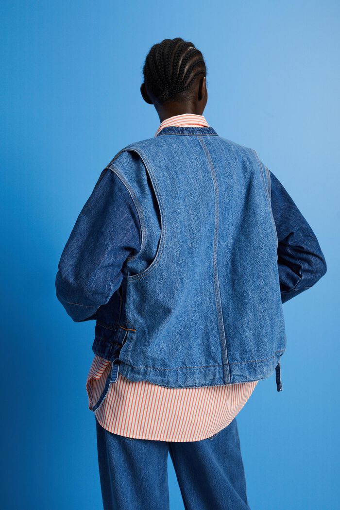 Kragenlose Jeansjacke mit Kordelzug
