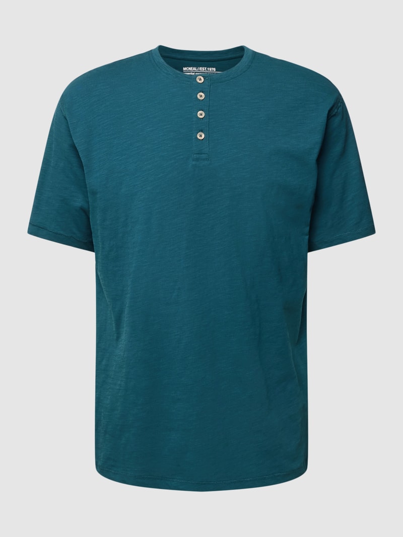 T-Shirt mit Knopfleiste in petrol