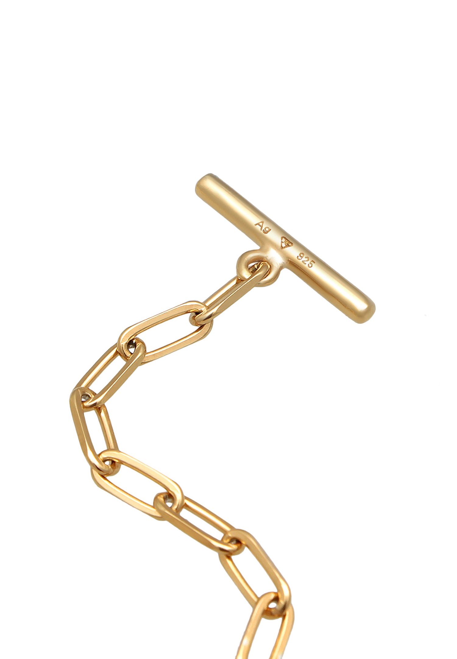 Elli Damen Basic Link Tourniquet-Verschluss mit synthetischer Perle in 925 Sterlingsilber vergoldet