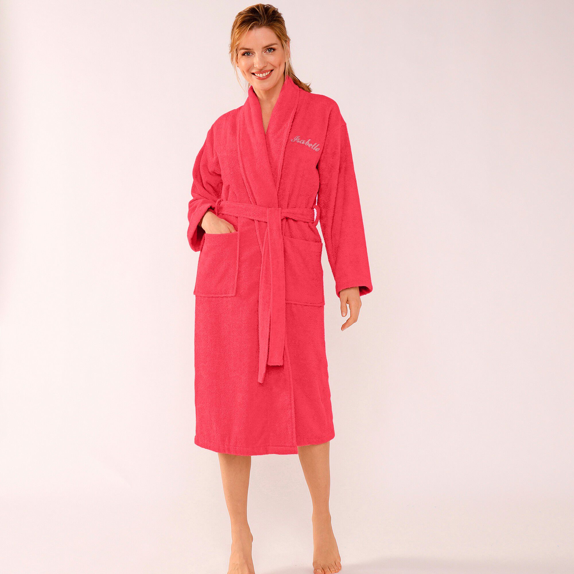 Peignoir mixte adulte éponge bouclette col châle personnalisable