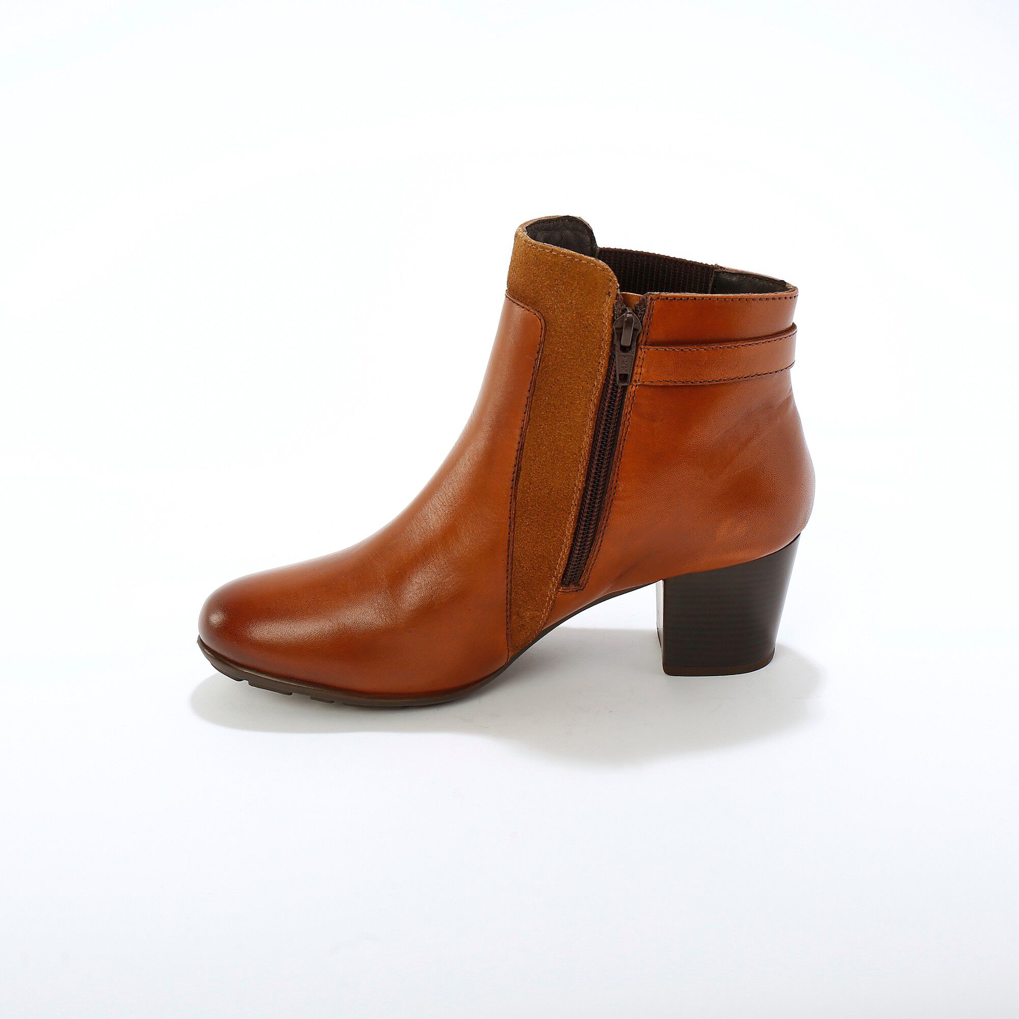 Boots en cuir bi-matière élastiquées à boucle et à talon