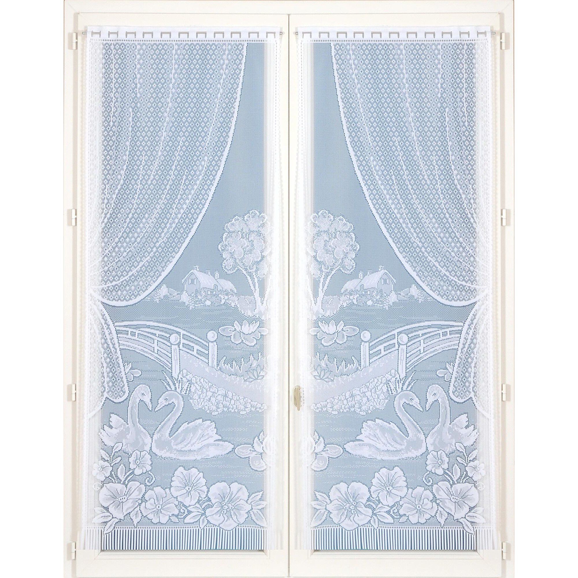 Vitrage droit motif cygnes