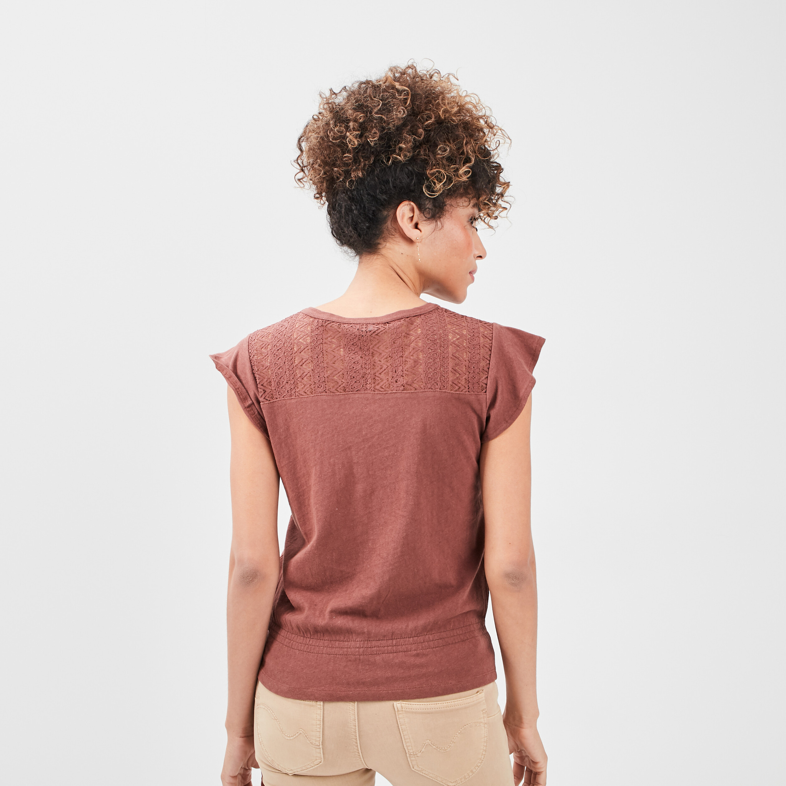 T-shirt manches courtes marron femme | La Halle