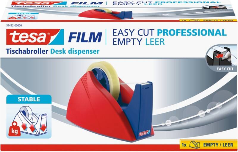 tesa Klebebandabroller tesafilm Easy Cut Professional Blau, Rot 25 mm (B) x 66 m (L) PS (Polystyrol)